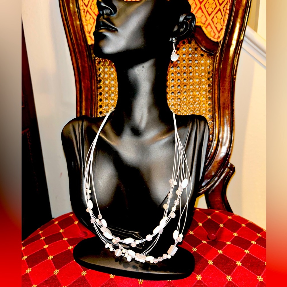 Multi strand cats eye necklace and earrings set